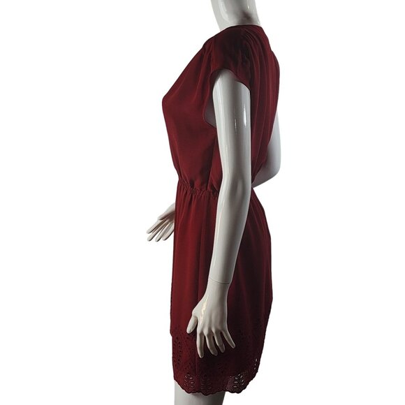 Madewell Womens Red V-Neck Dress Size 0 Embroidered Hem Polyester/Cotton - Picture 3 of 16